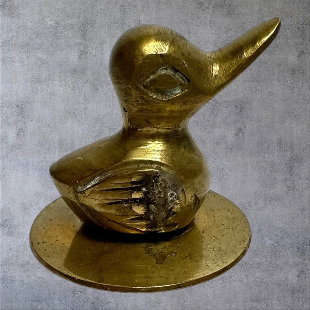 Brass Duck Figurine Small Gold Tone/Patina Vintage India MCM Decor‎